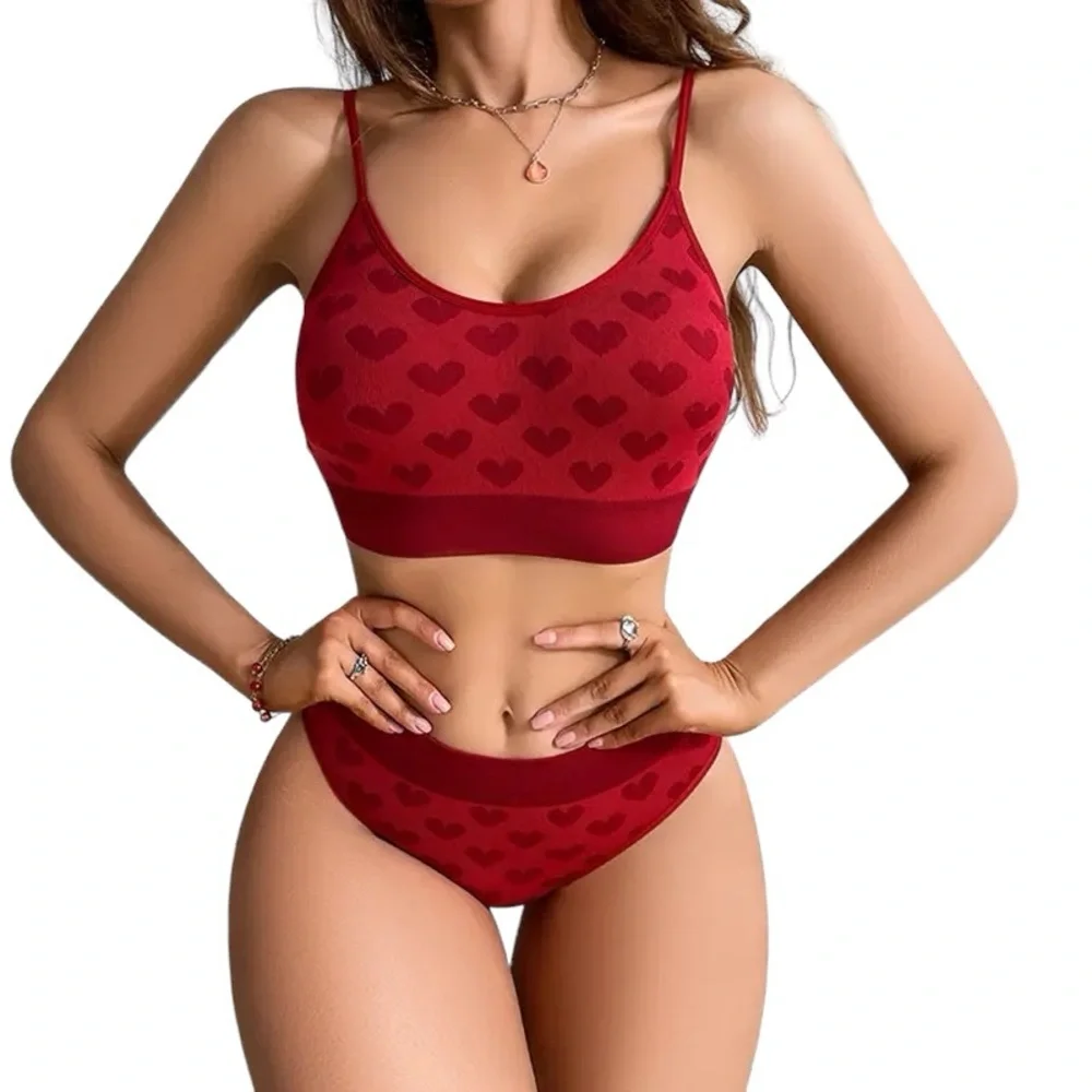 Women Heart Print Bra & Brief Set - Picture 1 of 6